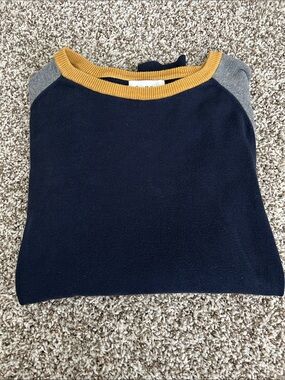 Goodfellow & Co Navy Long Sleeve Tee with Mustard Collar and Gray Shoulders